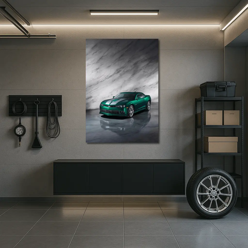 Chevrolet Camaro Green on Marble Background – Wall Art
