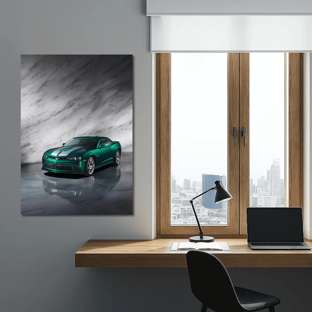 Chevrolet Camaro Green on Marble Background – Wall Art