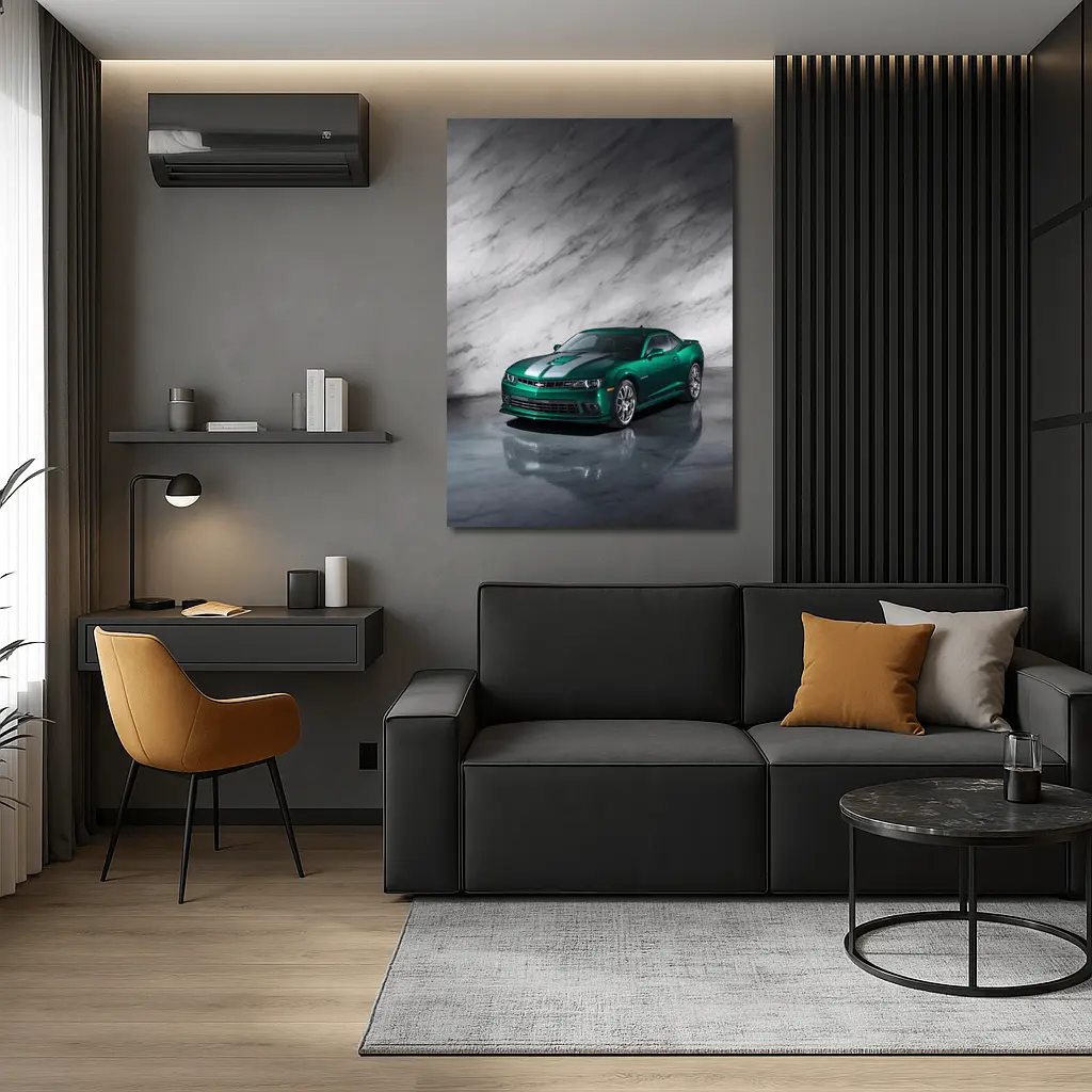 Chevrolet Camaro Green on Marble Background – Wall Art