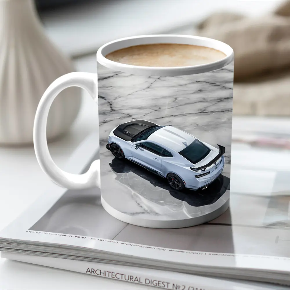 Chevrolet Camaro White on Marble Floor – Mugs