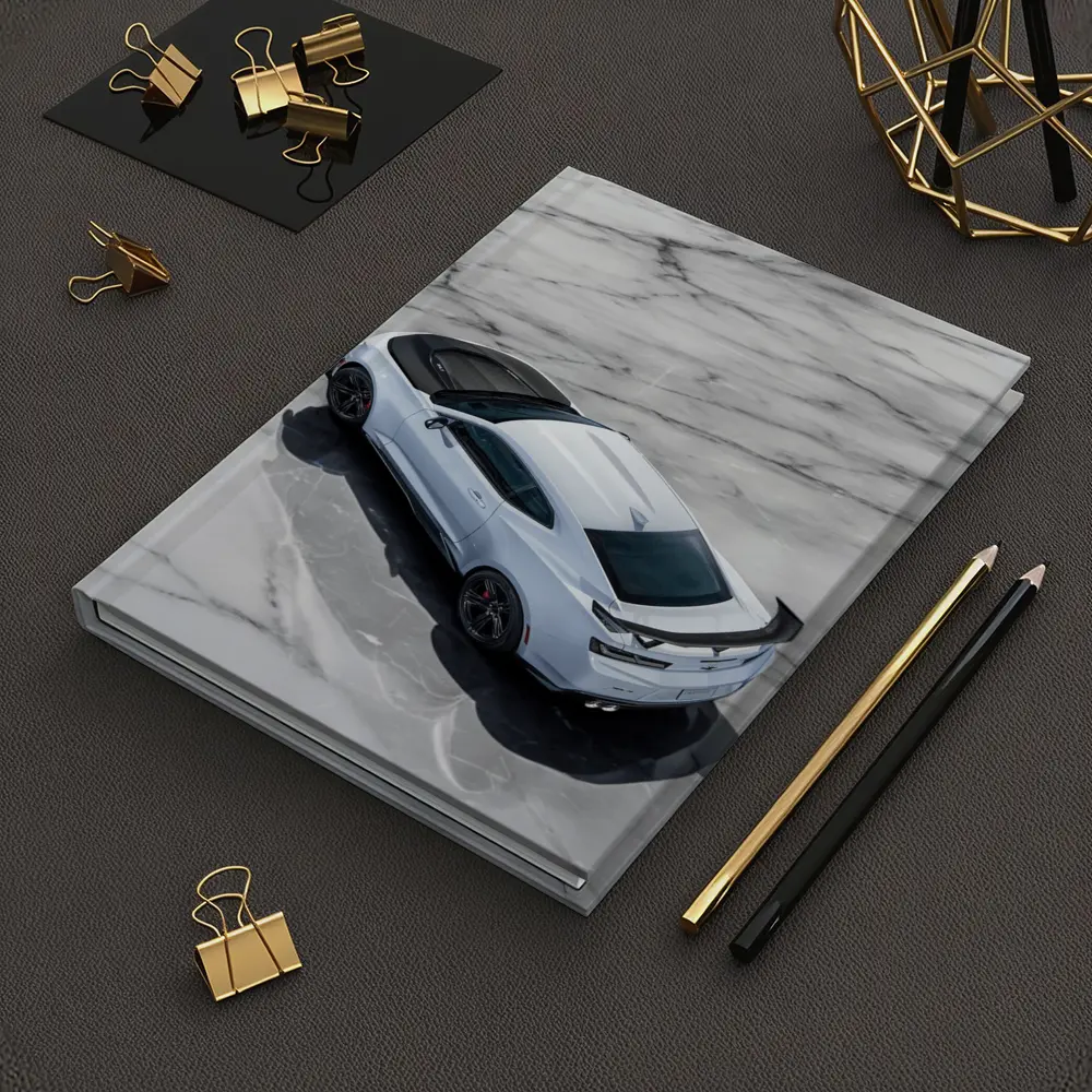 Chevrolet Camaro White on Marble Floor – Notebooks