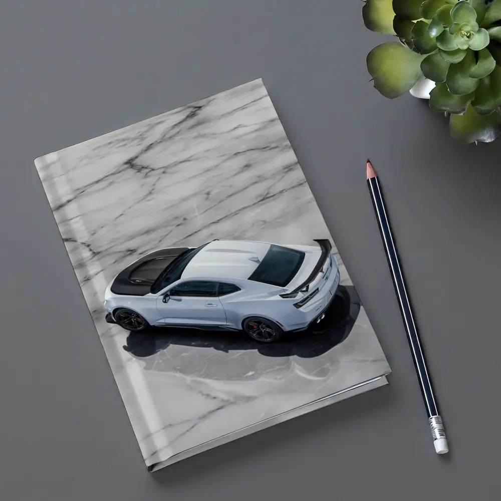 Chevrolet Camaro White on Marble Floor – Notebooks