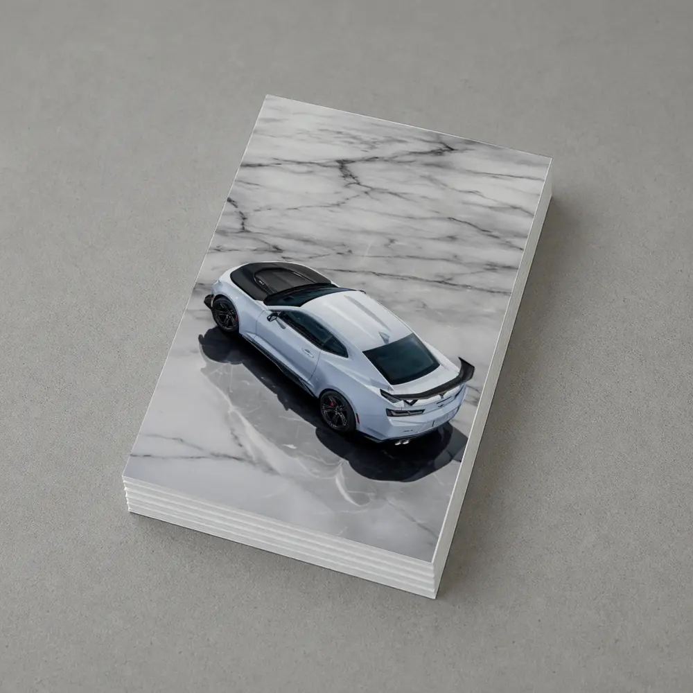 Chevrolet Camaro White on Marble Floor – Postcards