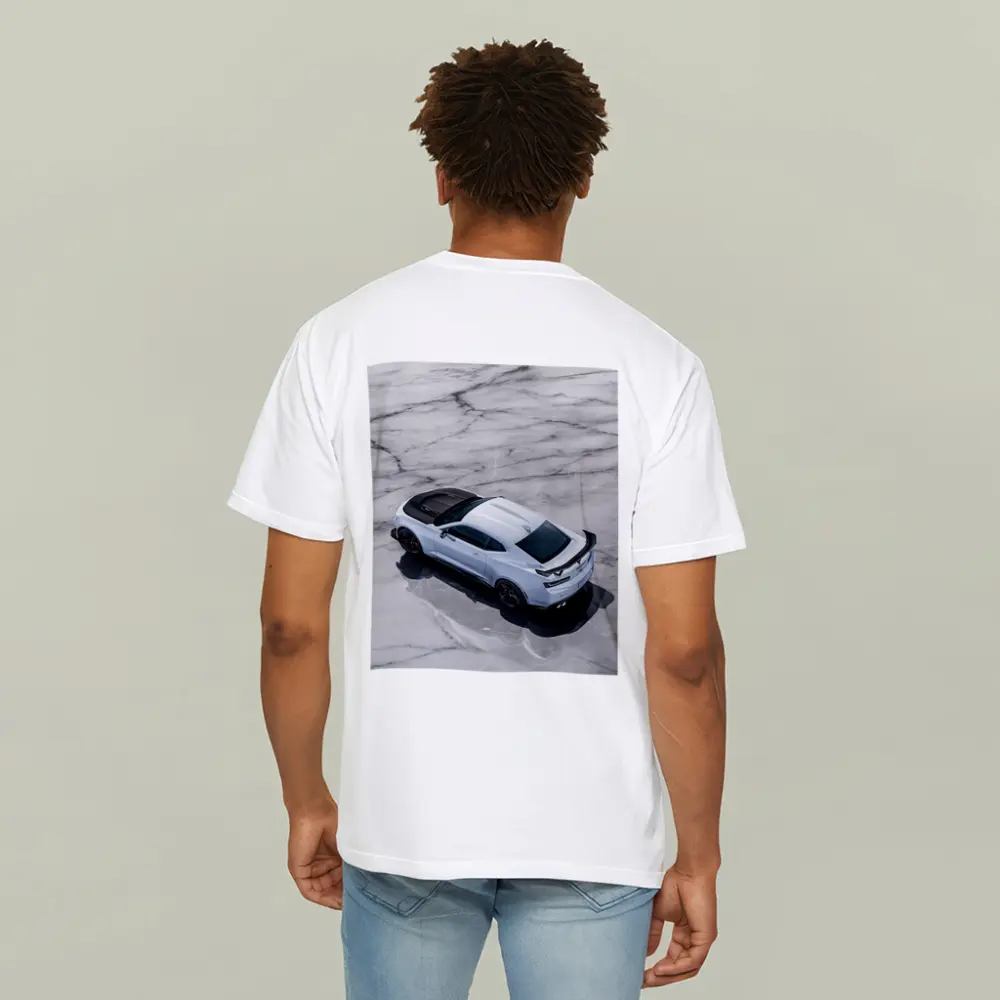 Chevrolet Camaro White on Marble Floor – T-Shirts
