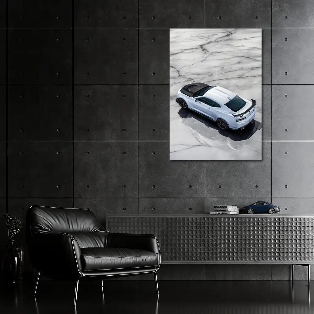 Chevrolet Camaro White on Marble Floor – Wall Art