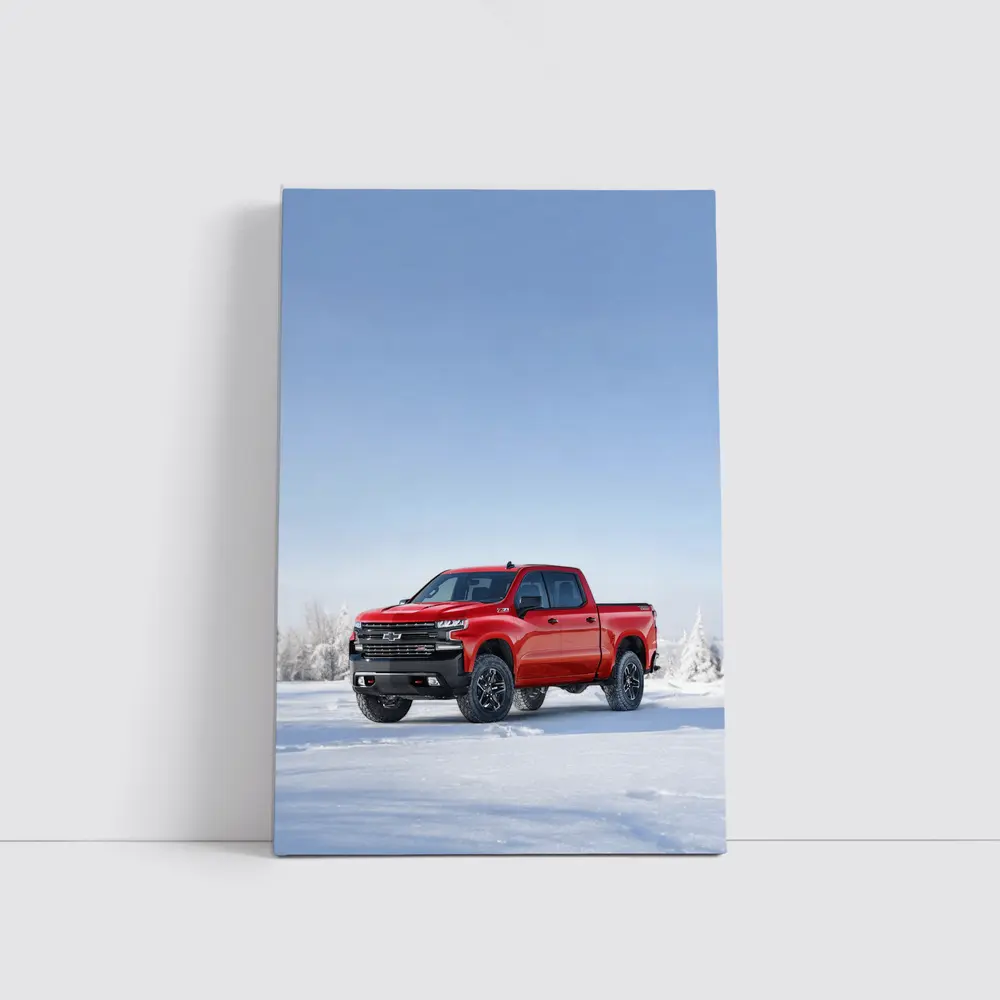 Chevrolet Silverado Red Truck Snowy Winter Landscape – Wall Art