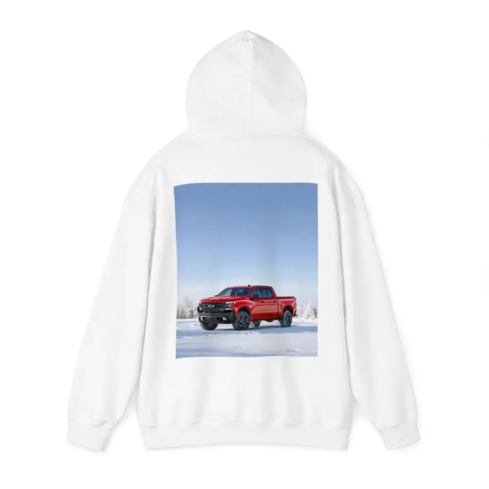 Chevrolet Silverado Red Truck Snowy Winter Landscape – Hoodies