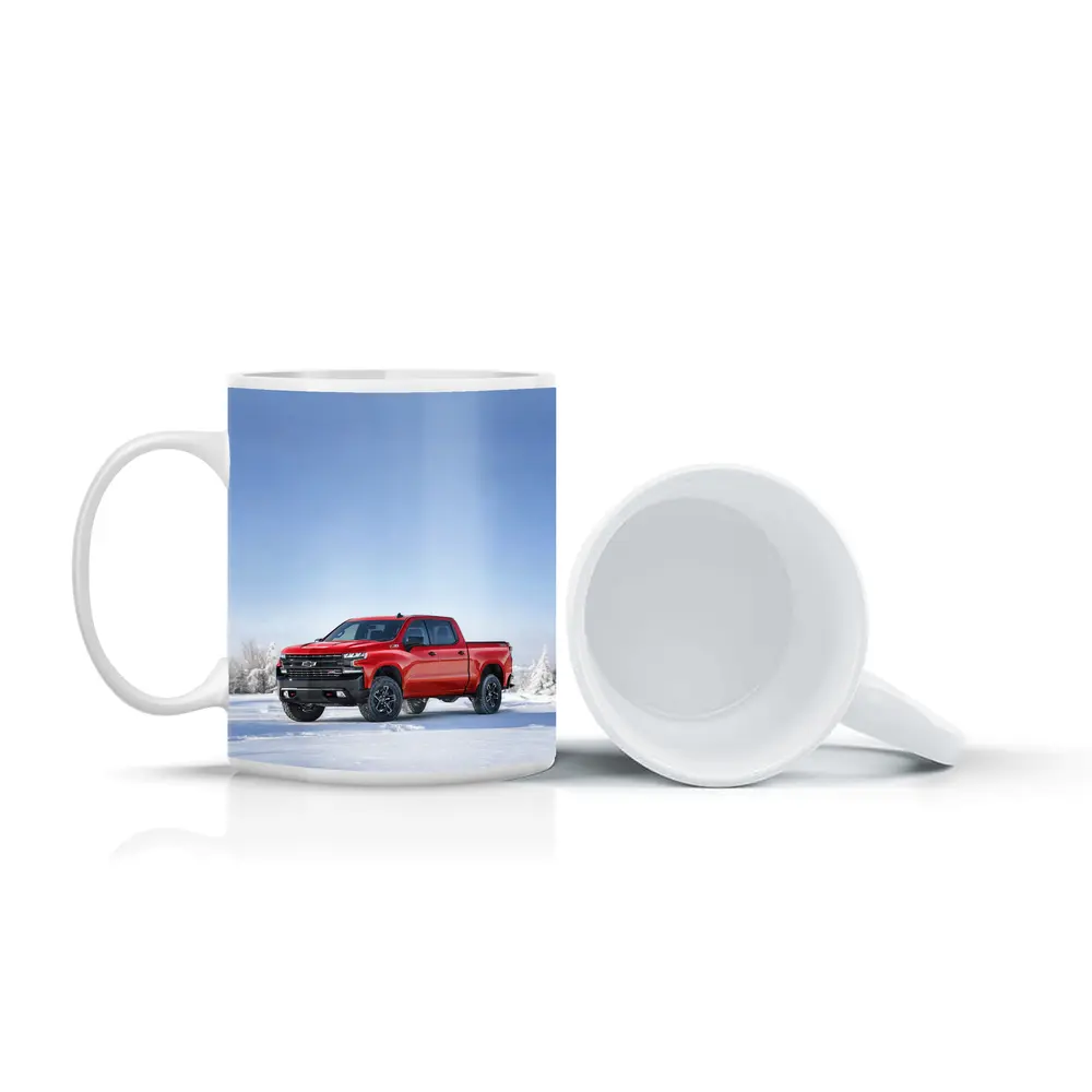 Chevrolet Silverado Red Truck Snowy Winter Landscape – Mugs