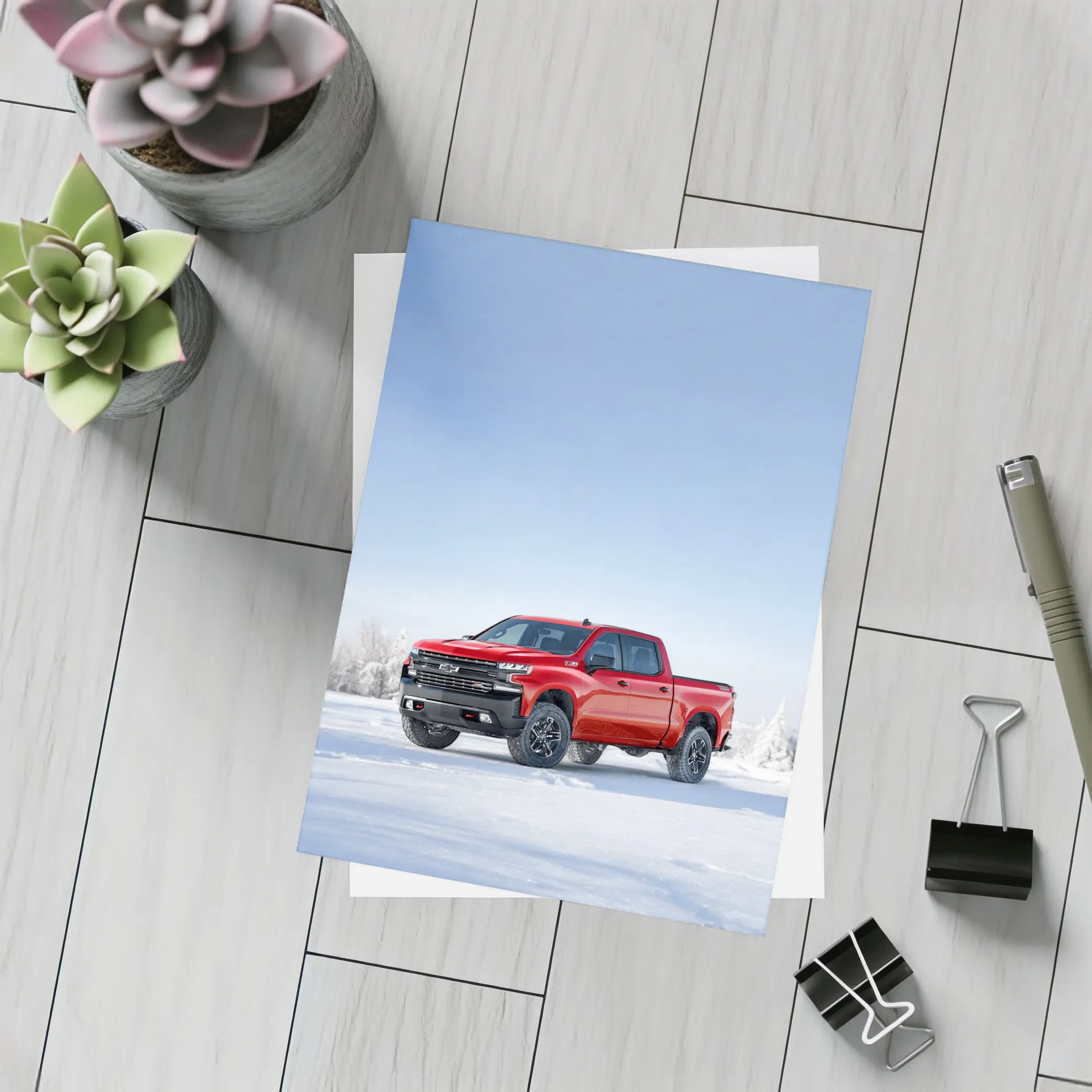Chevrolet Silverado Red Truck Snowy Winter Landscape – Postcards