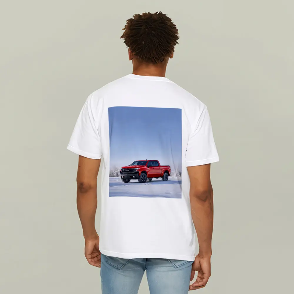 Chevrolet Silverado Red Truck Snowy Winter Landscape – T-Shirts