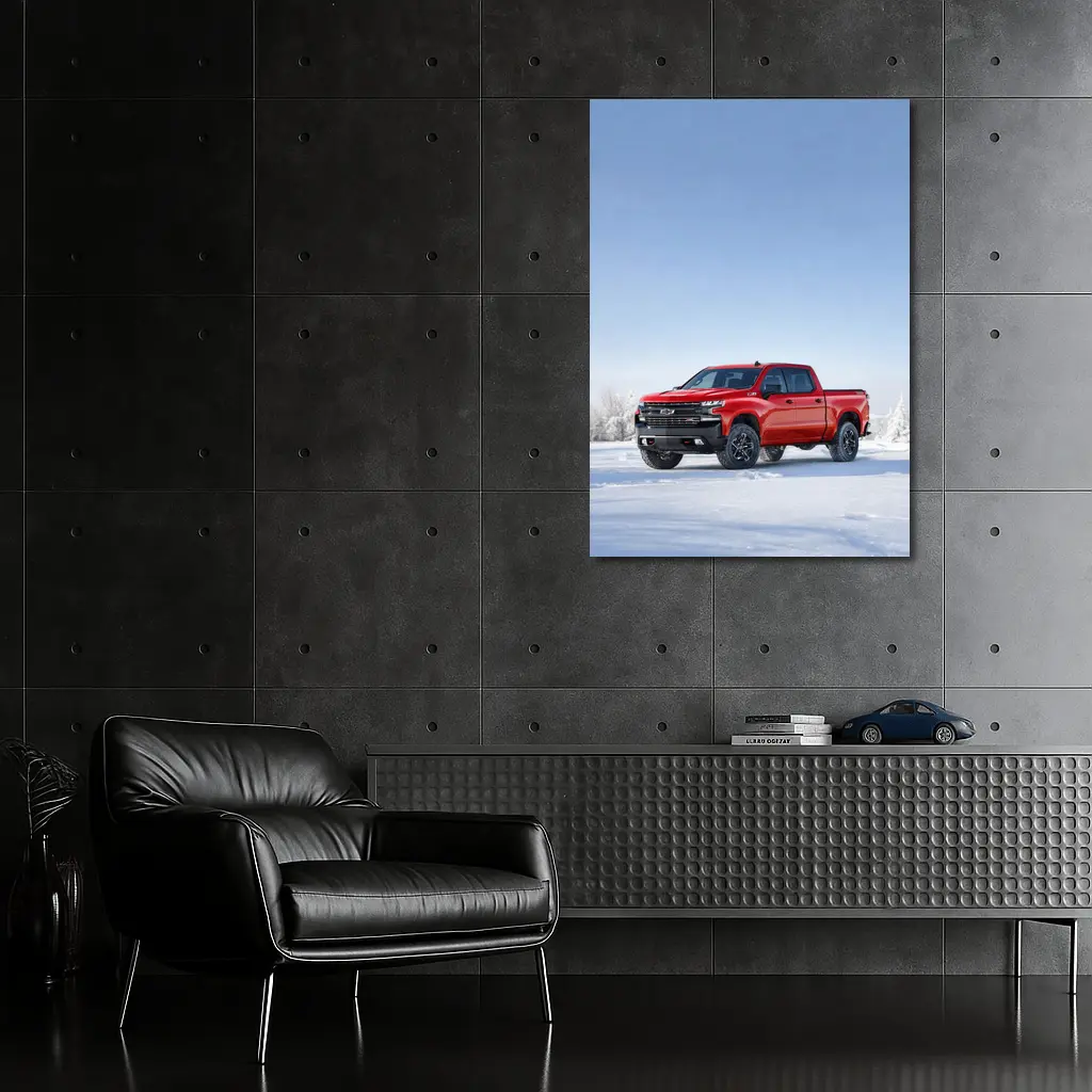 Chevrolet Silverado Red Truck Snowy Winter Landscape – Wall Art