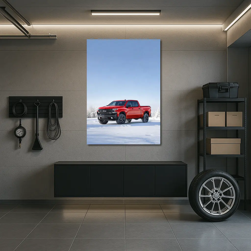 Chevrolet Silverado Red Truck Snowy Winter Landscape – Wall Art