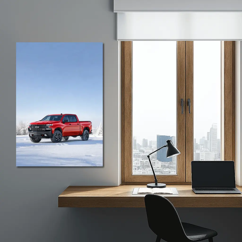 Chevrolet Silverado Red Truck Snowy Winter Landscape – Wall Art