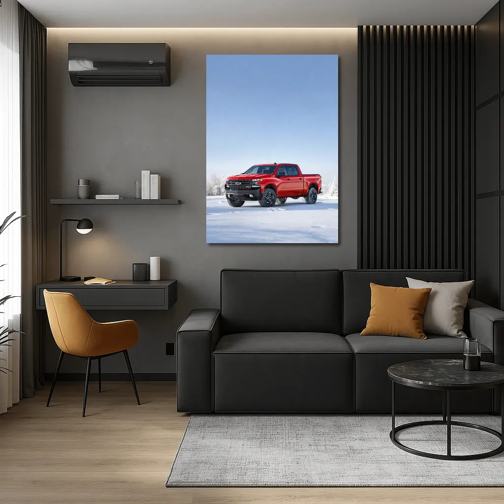 Chevrolet Silverado Red Truck Snowy Winter Landscape – Wall Art