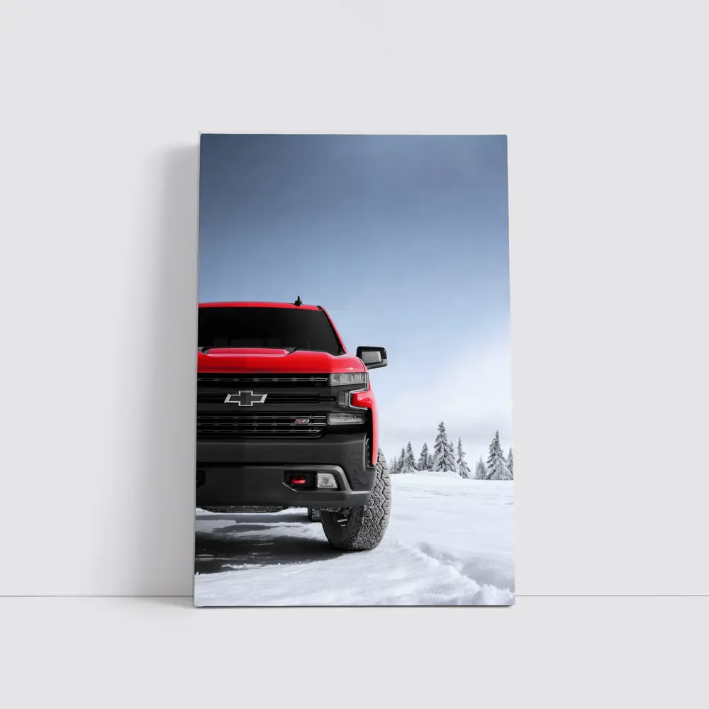Chevrolet Silverado Red Truck Snowy Winter Landscape – Wall Art