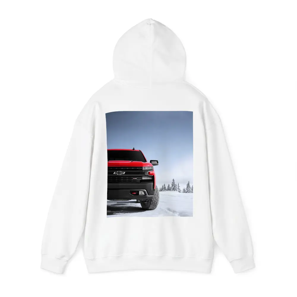 Chevrolet Silverado Red Truck Snowy Winter Landscape – Hoodies