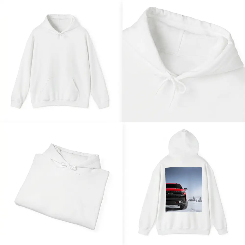 Chevrolet Silverado Red Truck Snowy Winter Landscape – Hoodies