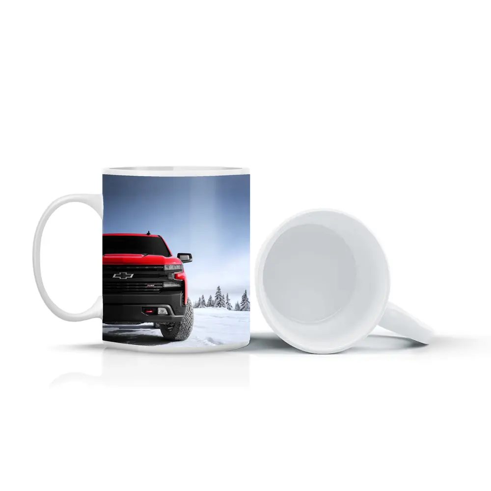 Chevrolet Silverado Red Truck Snowy Winter Landscape – Mugs