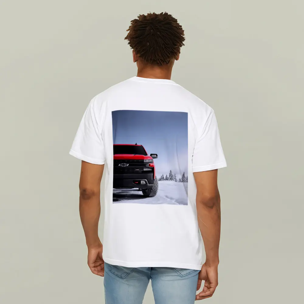 Chevrolet Silverado Red Truck Snowy Winter Landscape – T-Shirts