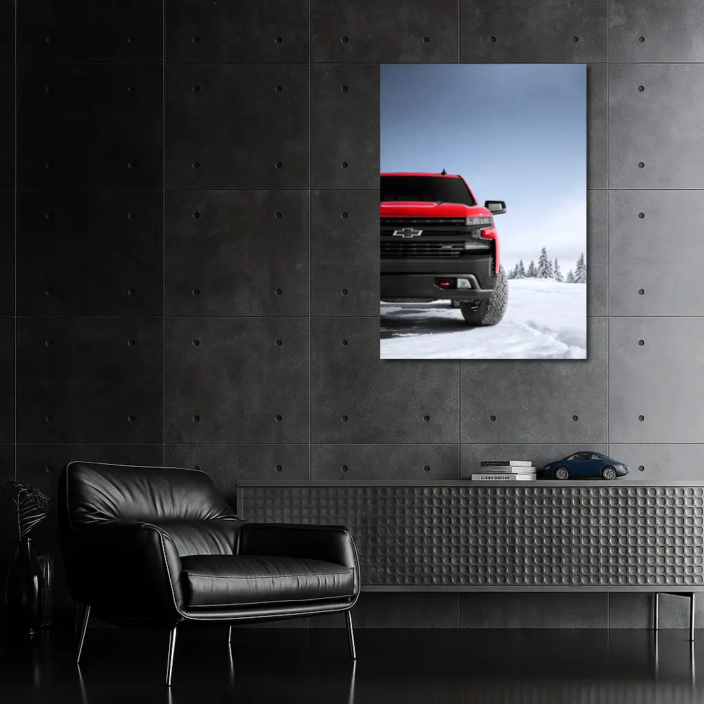 Chevrolet Silverado Red Truck Snowy Winter Landscape – Wall Art