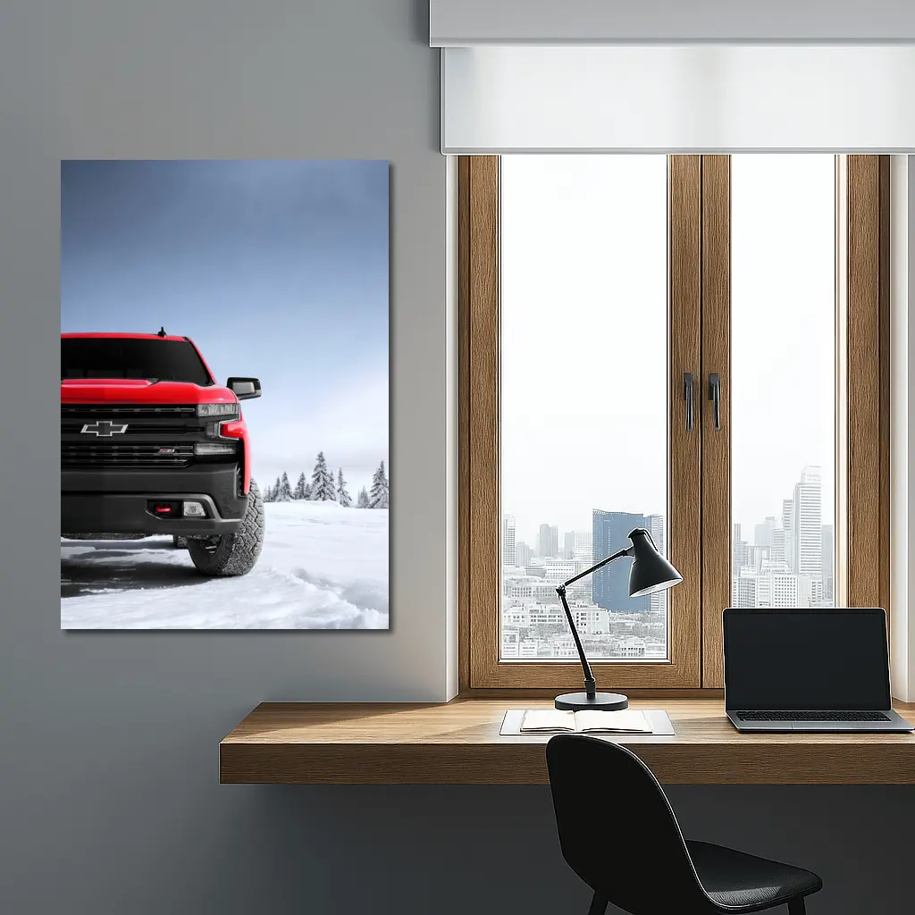 Chevrolet Silverado Red Truck Snowy Winter Landscape – Wall Art