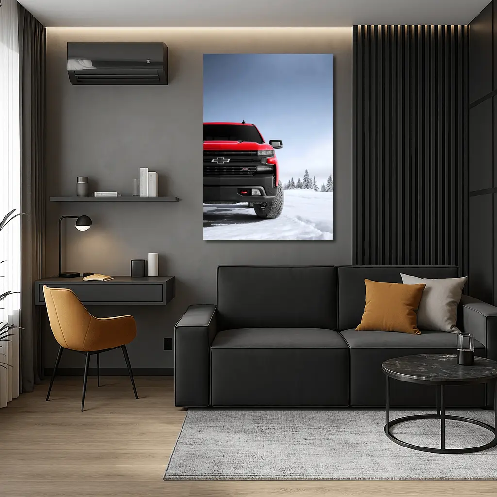 Chevrolet Silverado Red Truck Snowy Winter Landscape – Wall Art