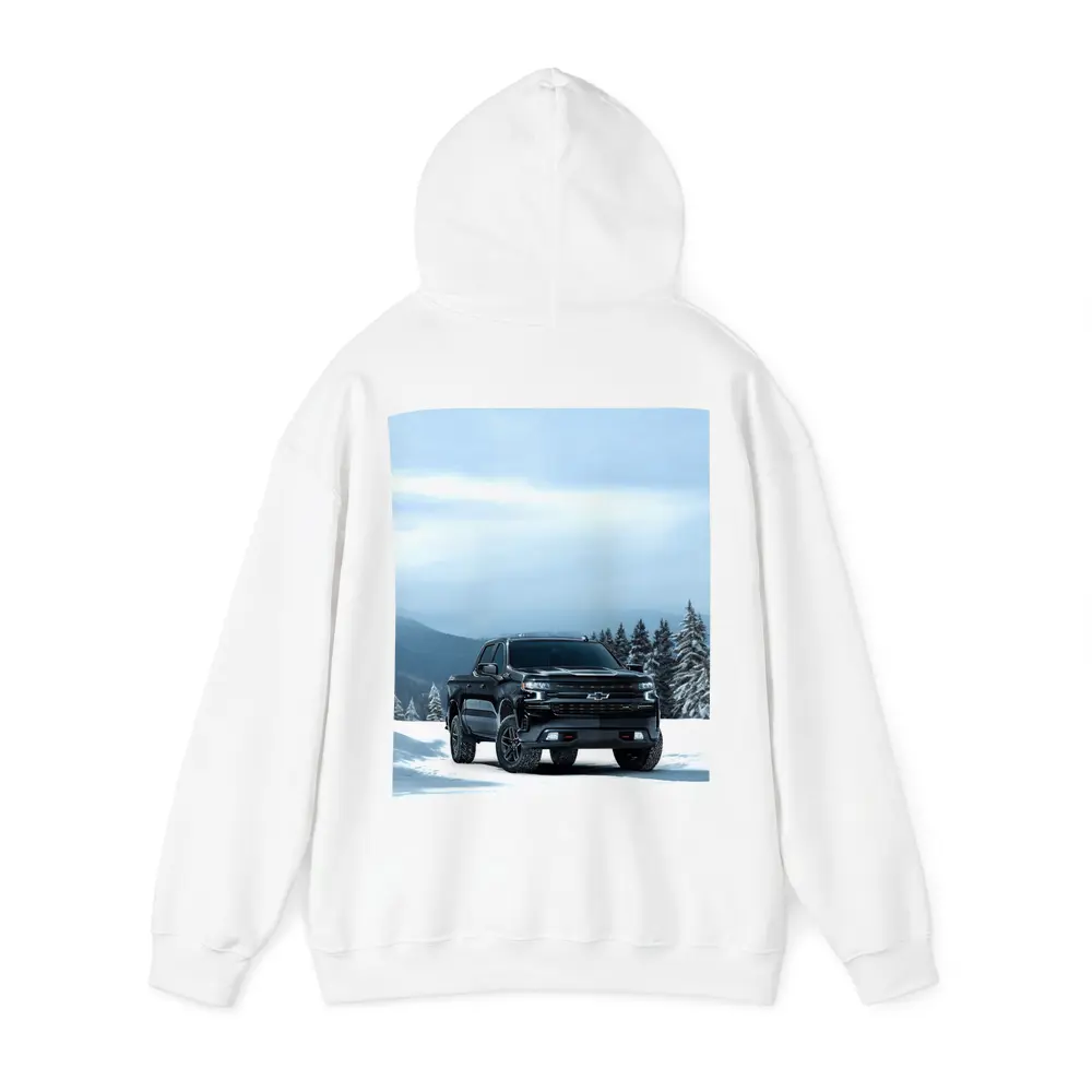 Chevrolet Silverado Black Truck Snowy Mountains – Hoodies