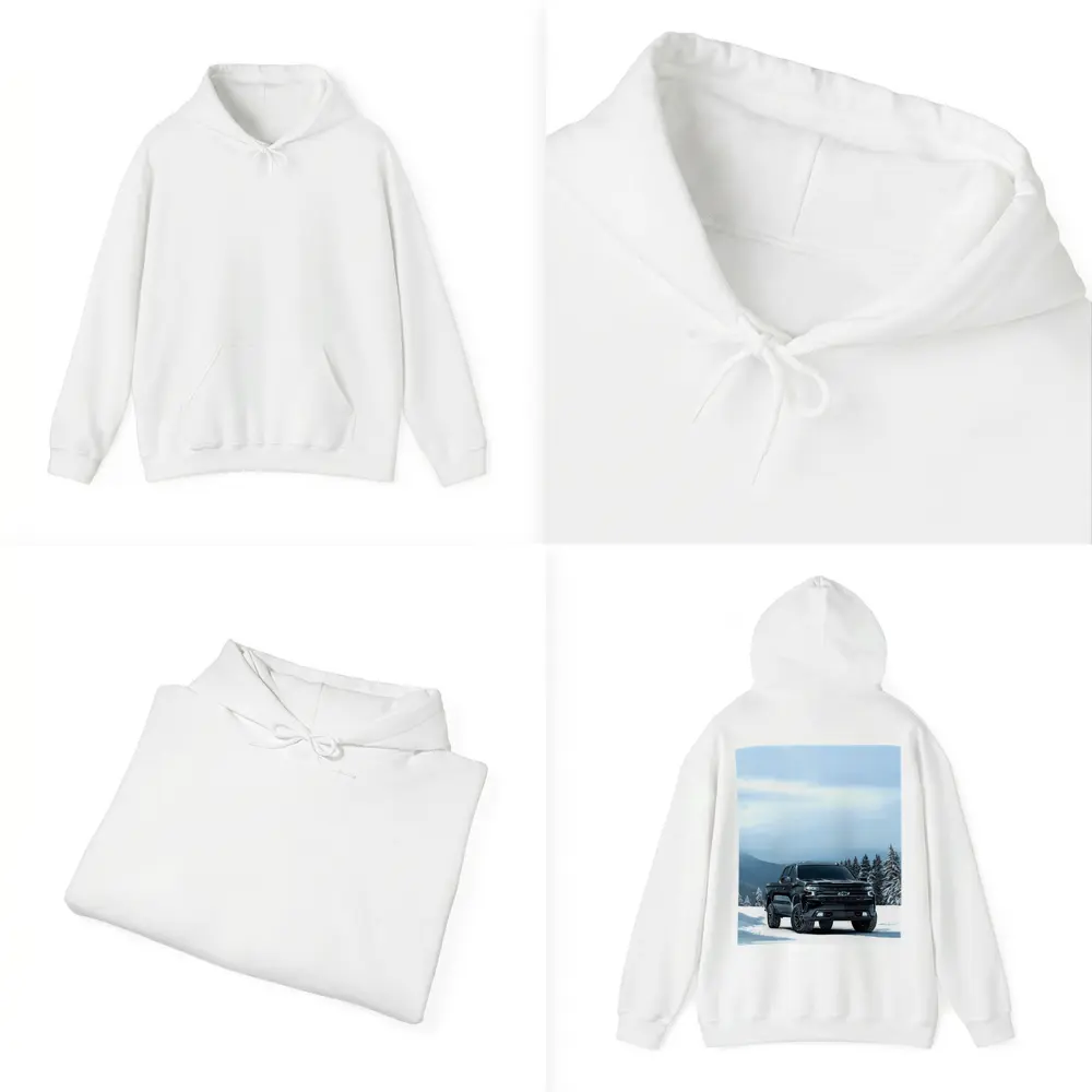 Chevrolet Silverado Black Truck Snowy Mountains – Hoodies