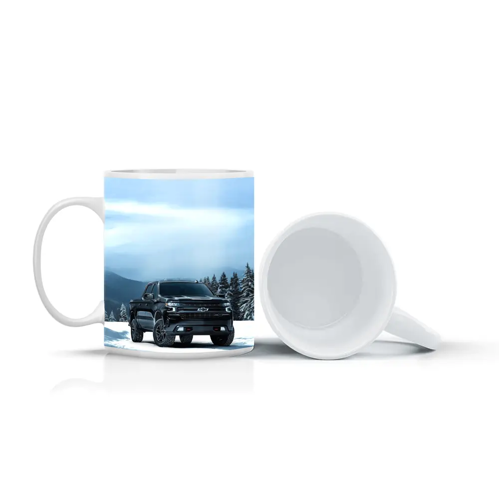 Chevrolet Silverado Black Truck Snowy Mountains – Mugs