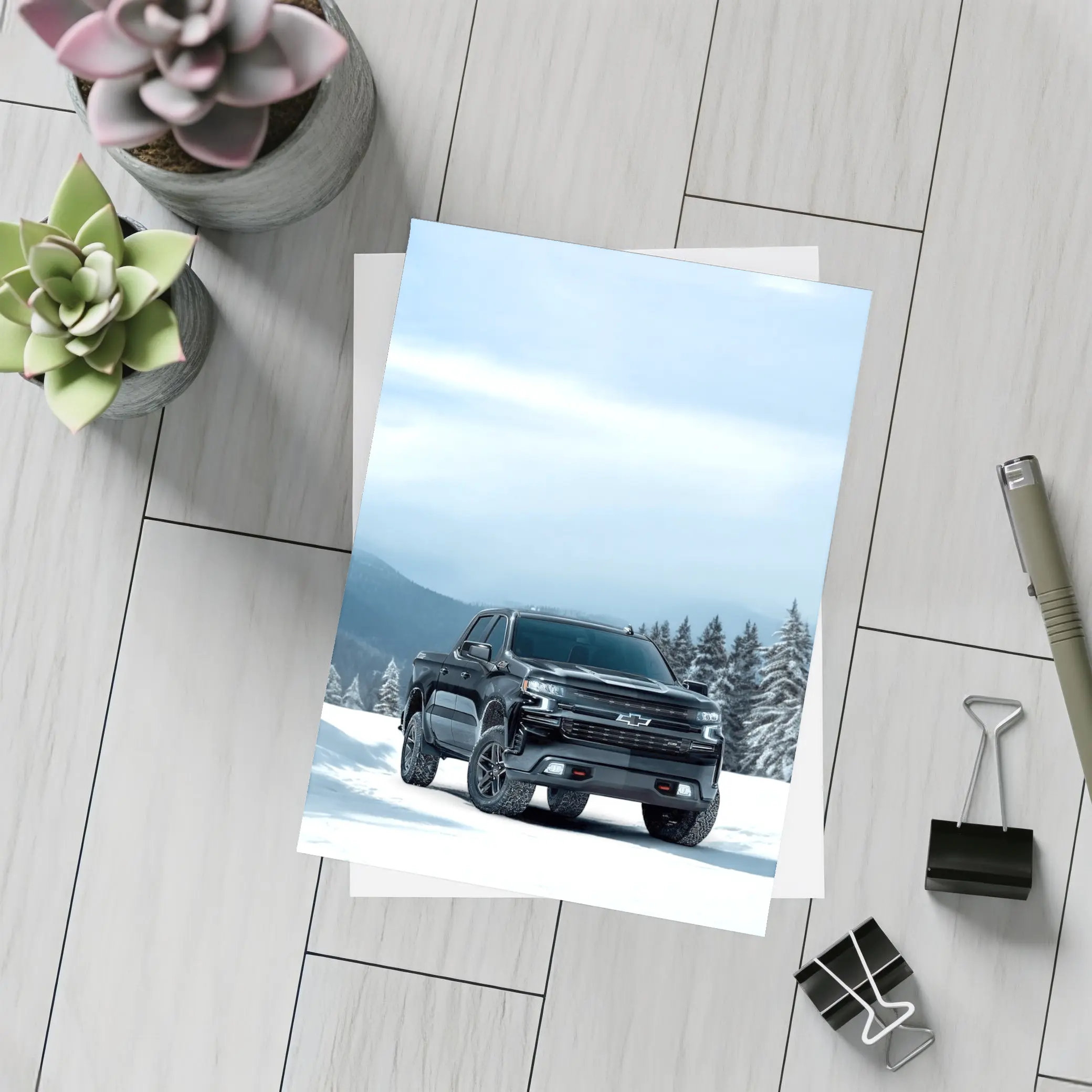 Chevrolet Silverado Black Truck Snowy Mountains – Postcards