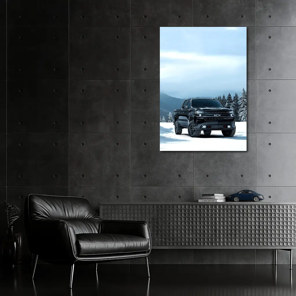 Chevrolet Silverado Black Truck Snowy Mountains – Wall Art