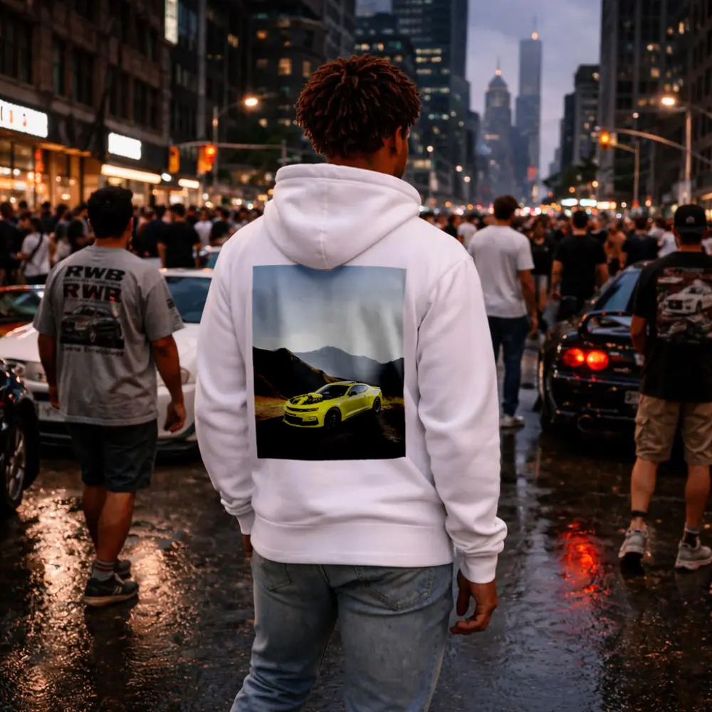 Chevrolet Camaro Yellow Muscle Car Mountain Backdrop – Hoodies