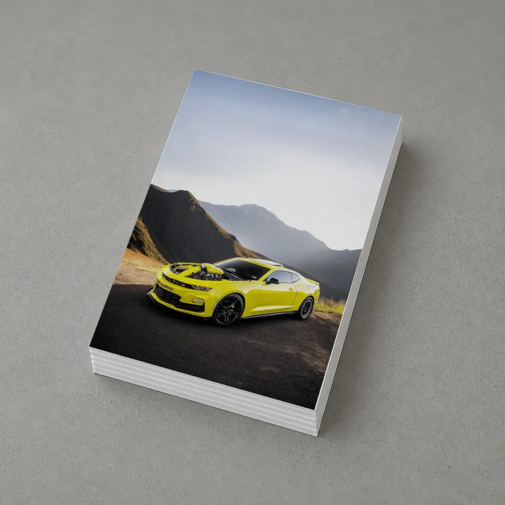 Chevrolet Camaro Yellow Muscle Car Mountain Backdrop – Postcards
