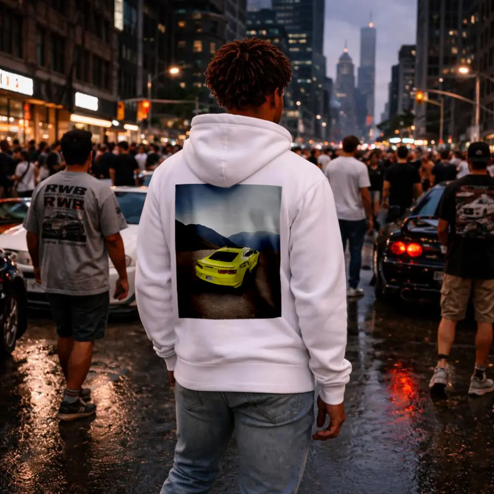 Yellow Chevrolet Camaro Mountain Road Rear View – Hoodies