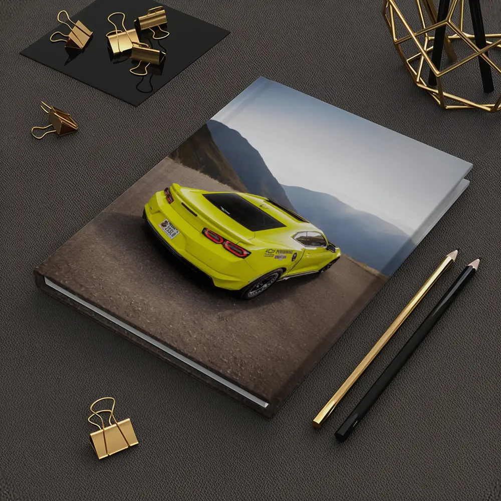 Yellow Chevrolet Camaro Mountain Road Rear View – Notebooks