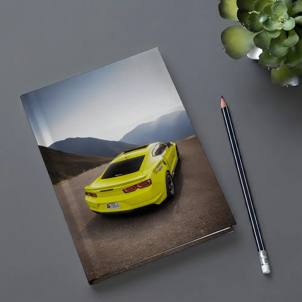 Yellow Chevrolet Camaro Mountain Road Rear View – Notebooks