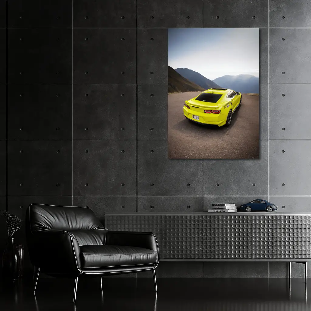 Yellow Chevrolet Camaro Mountain Road Rear View – Wall Art