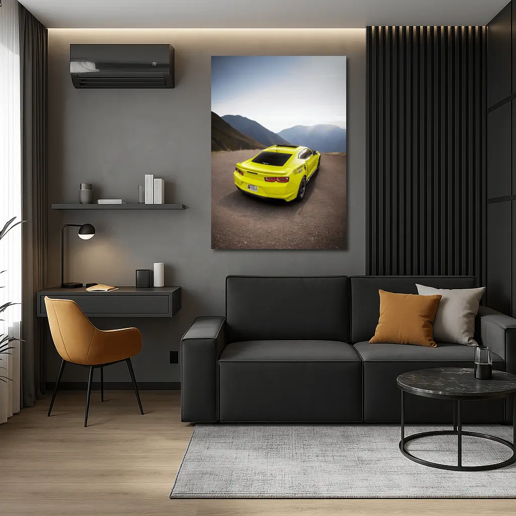 Yellow Chevrolet Camaro Mountain Road Rear View – Wall Art