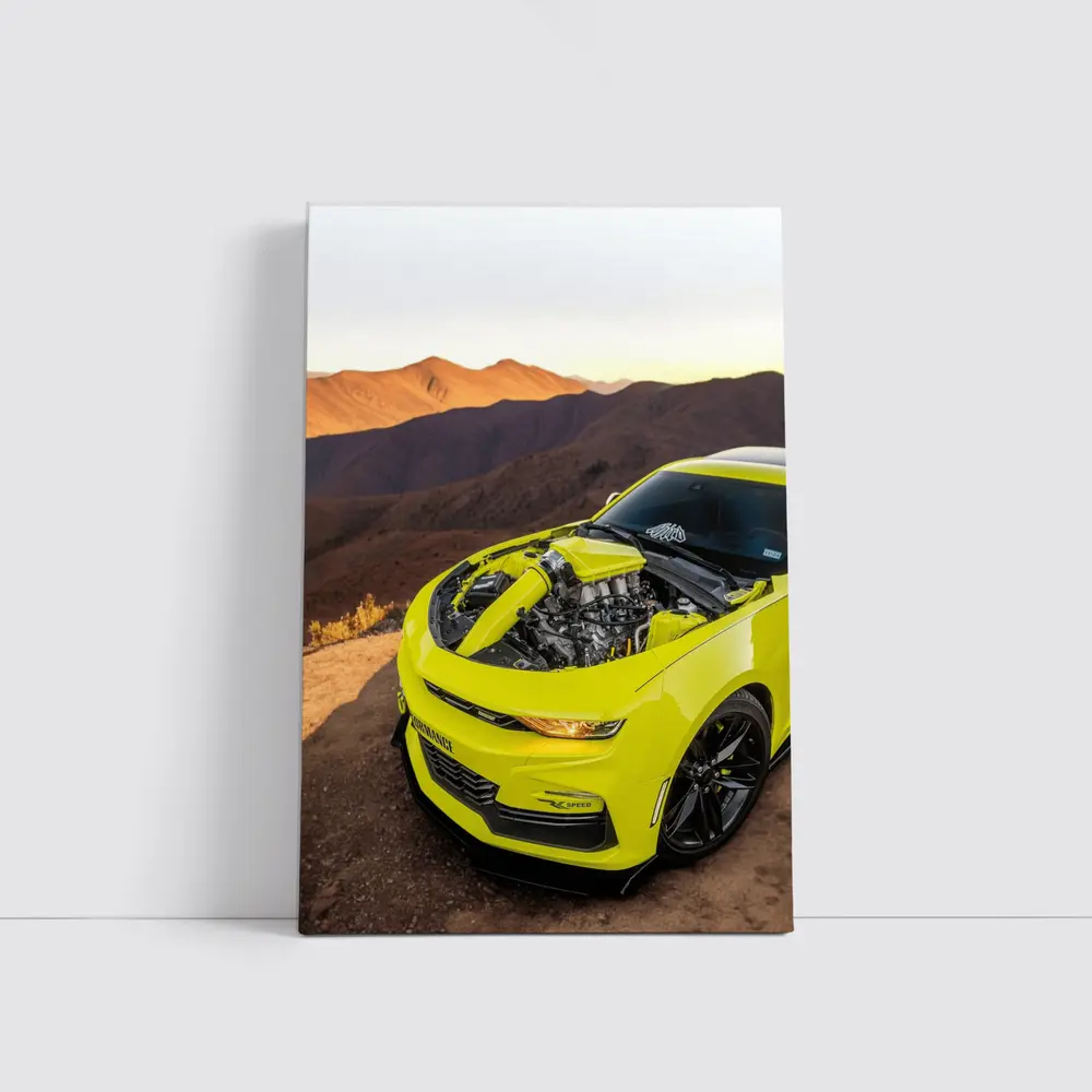 Chevrolet Camaro Yellow Engine Mountain Desert – Wall Art