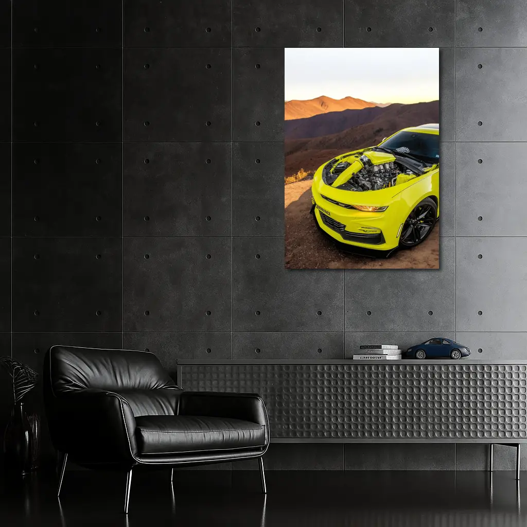 Chevrolet Camaro Yellow Engine Mountain Desert – Wall Art