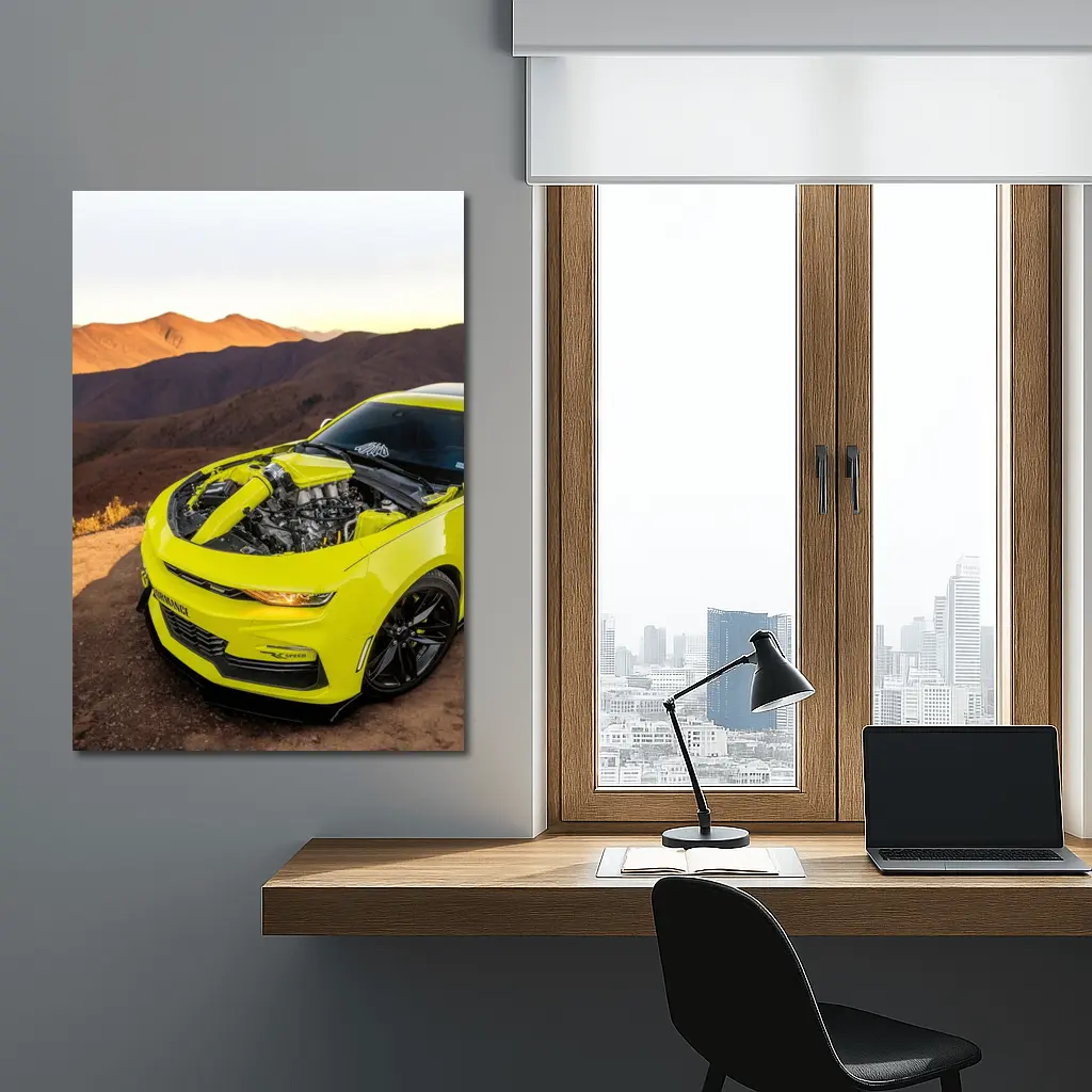 Chevrolet Camaro Yellow Engine Mountain Desert – Wall Art
