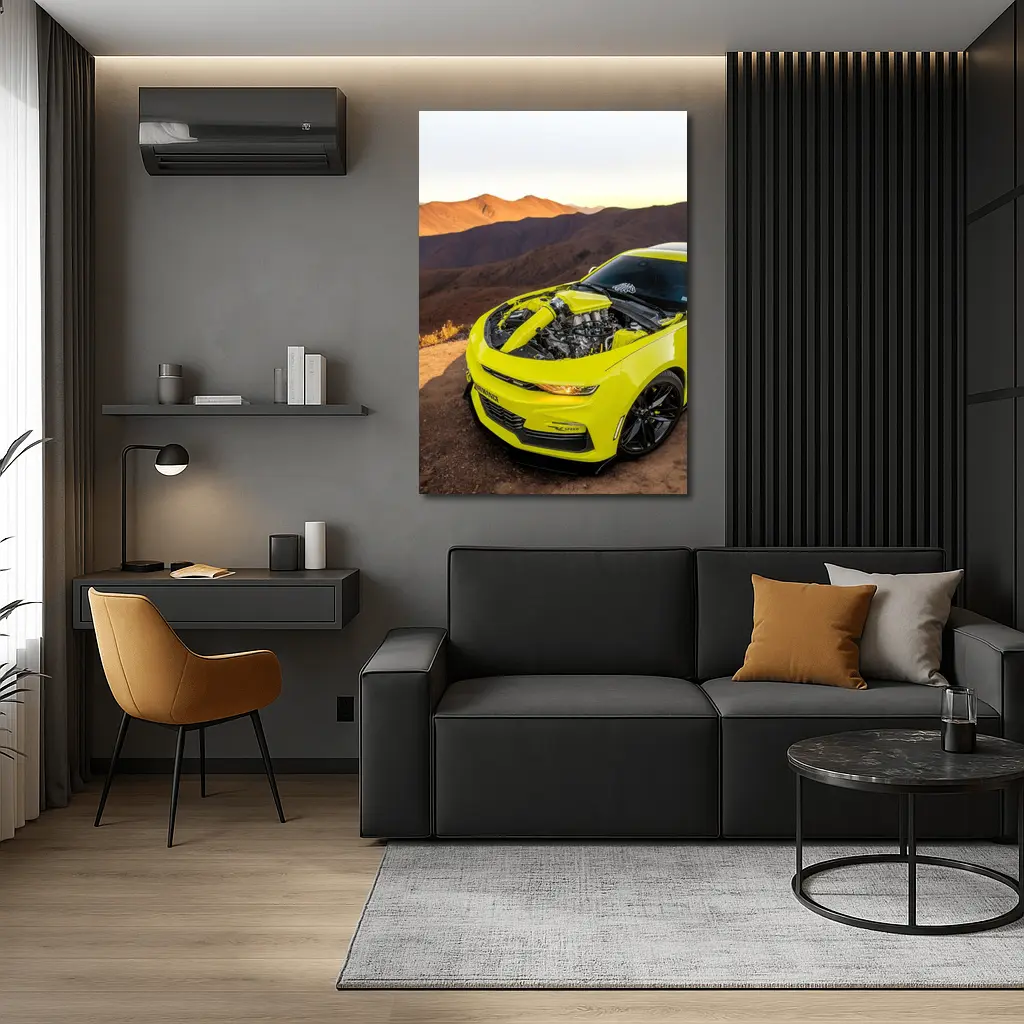 Chevrolet Camaro Yellow Engine Mountain Desert – Wall Art