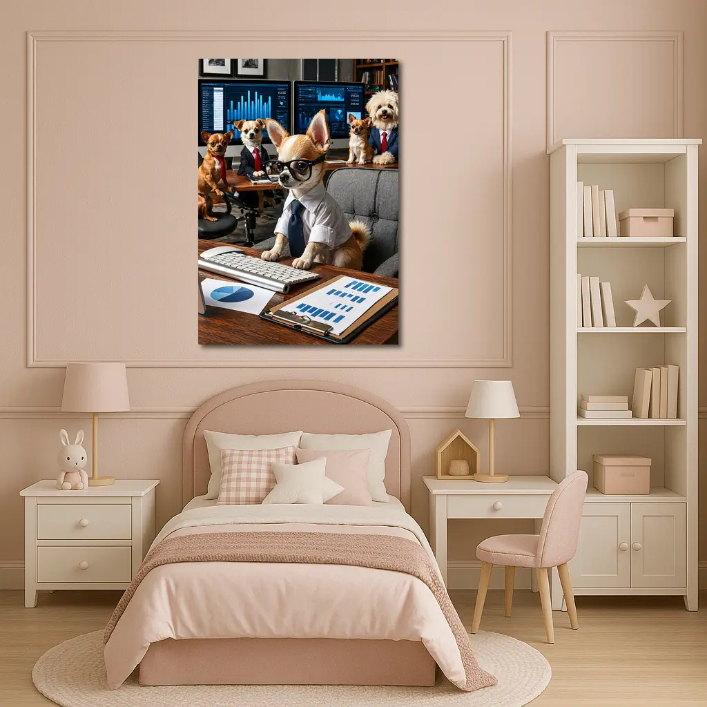 Chihuahua Boss Dogs Working Office Meeting – Wall Art