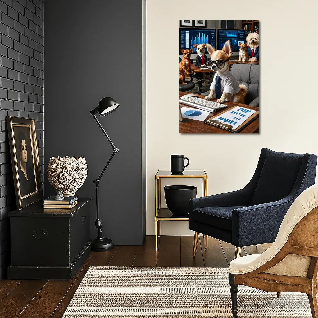 Chihuahua Boss Dogs Working Office Meeting – Wall Art