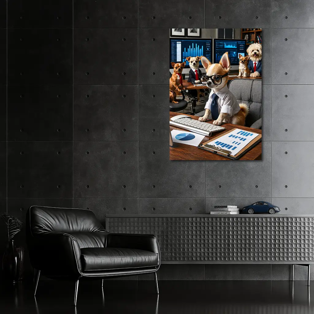 Chihuahua Boss Dogs Working Office Meeting – Wall Art