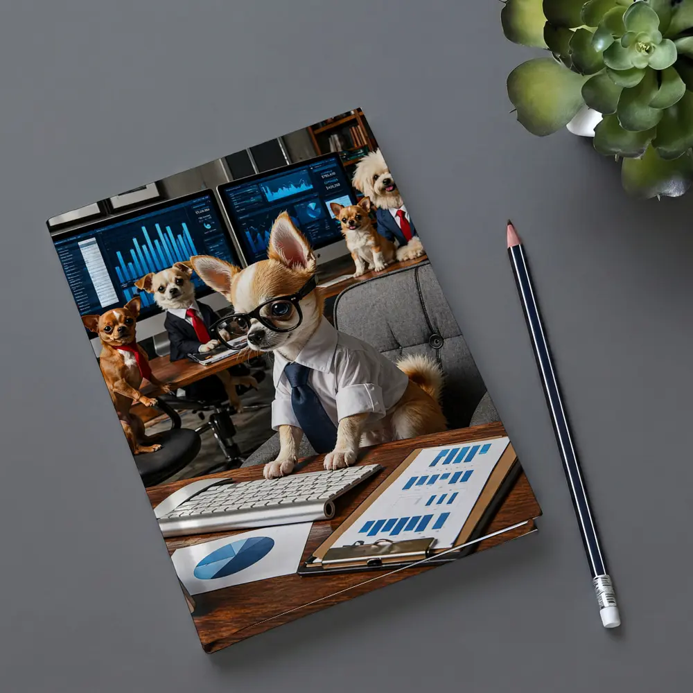 Chihuahua Boss Dogs Working Office Meeting – Notebooks