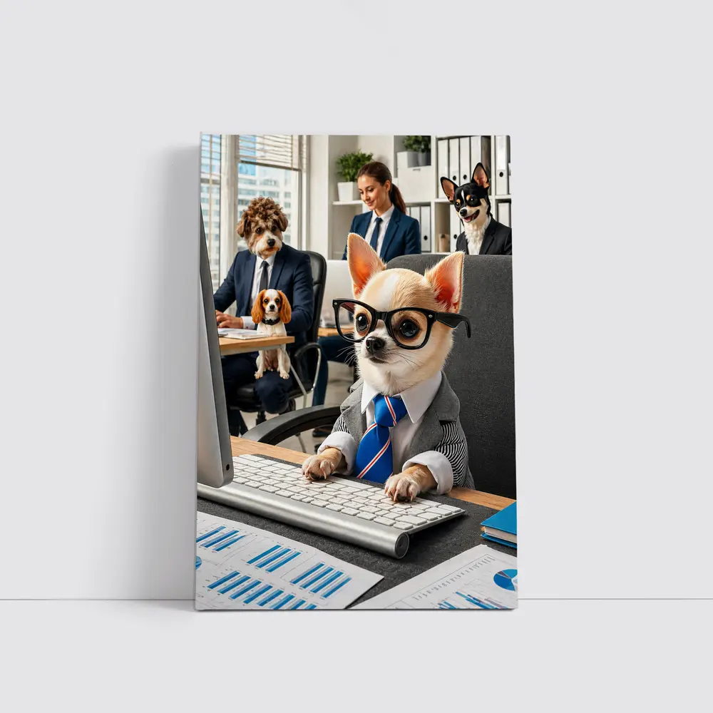 Chihuahua Boss Working In Corporate Office – Wall Art