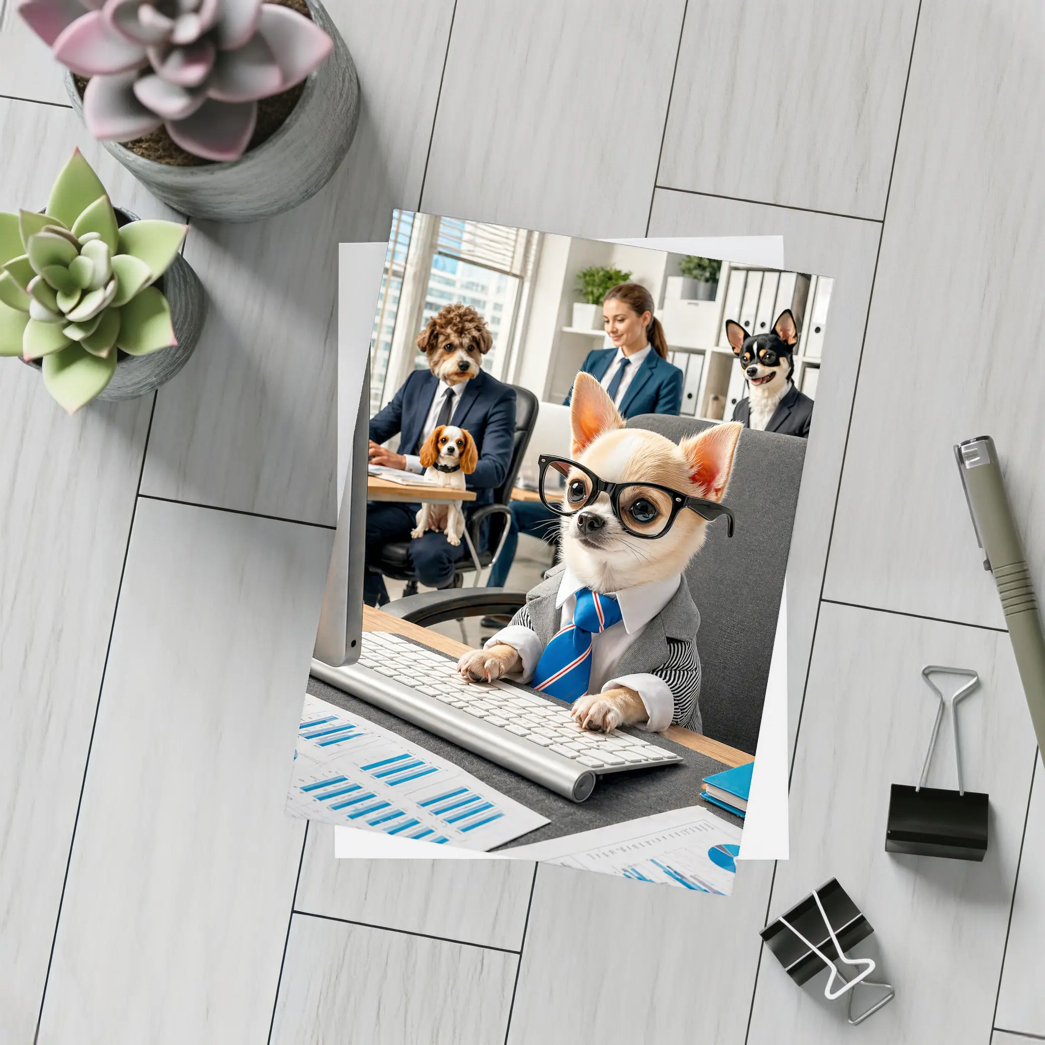 Chihuahua Boss Working In Corporate Office – Postcards