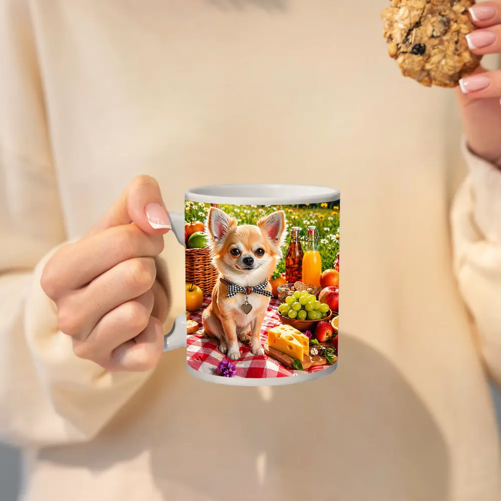 Chihuahua Sitting at Summer Picnic Spread – Mugs