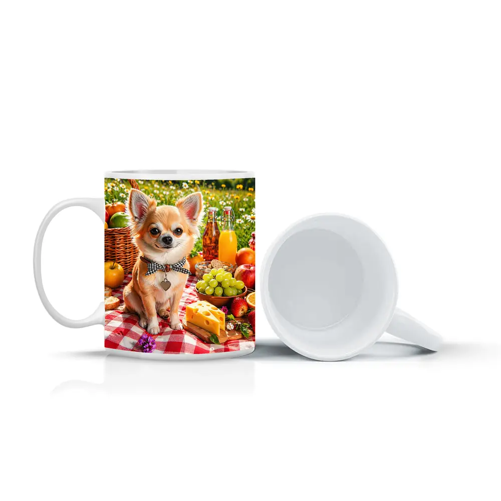 Chihuahua Sitting at Summer Picnic Spread – Mugs